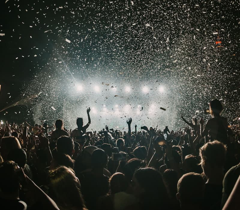 A photo showing a crowded audience at a music event