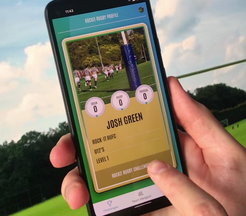 A photo of the RockIt Rugby app on a smartphone